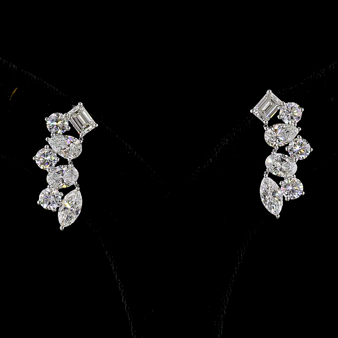 Lab-Grown 5.92 Carat Oval E-F-VS Diamond 14K White Gold Crawler Earrings
