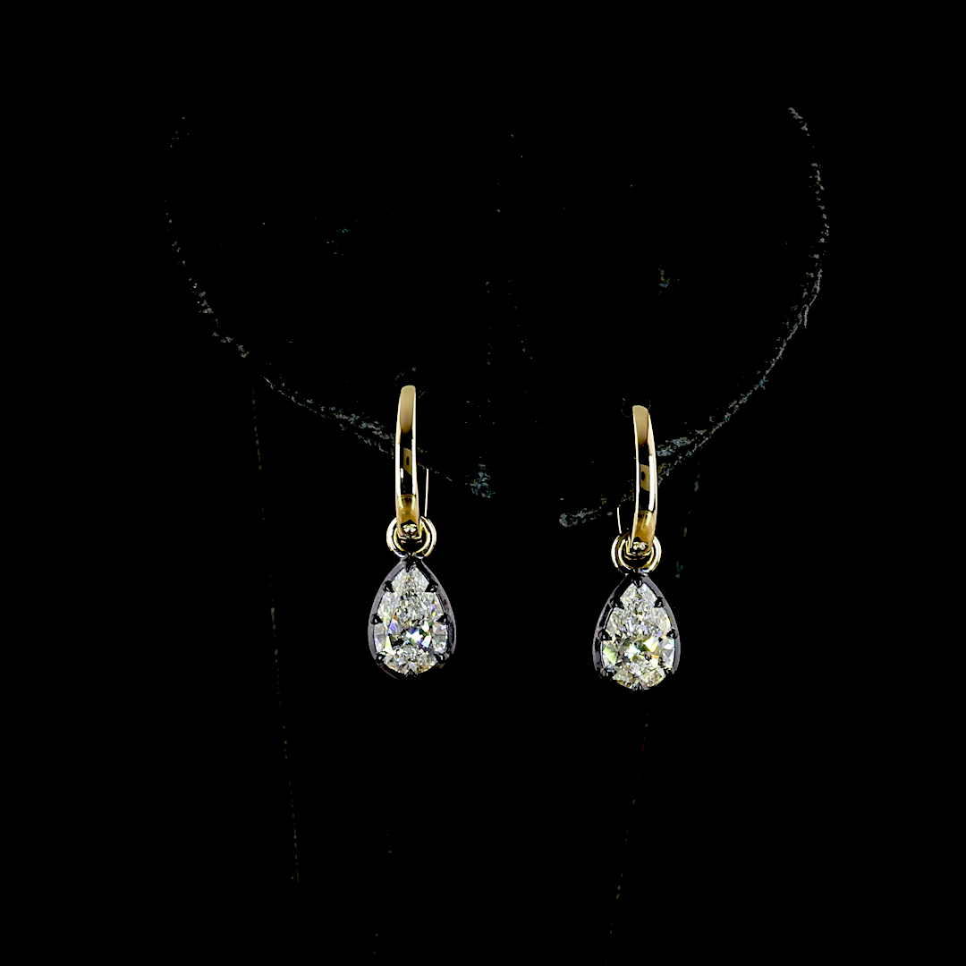 Lab-Grown 1.46 Carat Pear E-VS Diamond 14K Yellow Gold Hanging Earrings