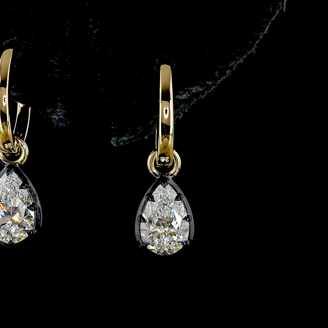 Lab-Grown 1.46 Carat Pear E-VS Diamond 14K Yellow Gold Hanging Earrings