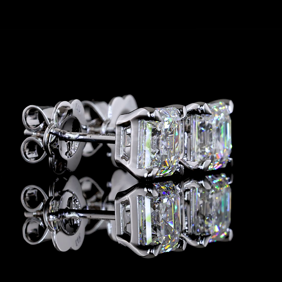 Lab-Grown 2.49 Carat Asscher D-VVS2 Diamond 14K White Gold Studs Earrings