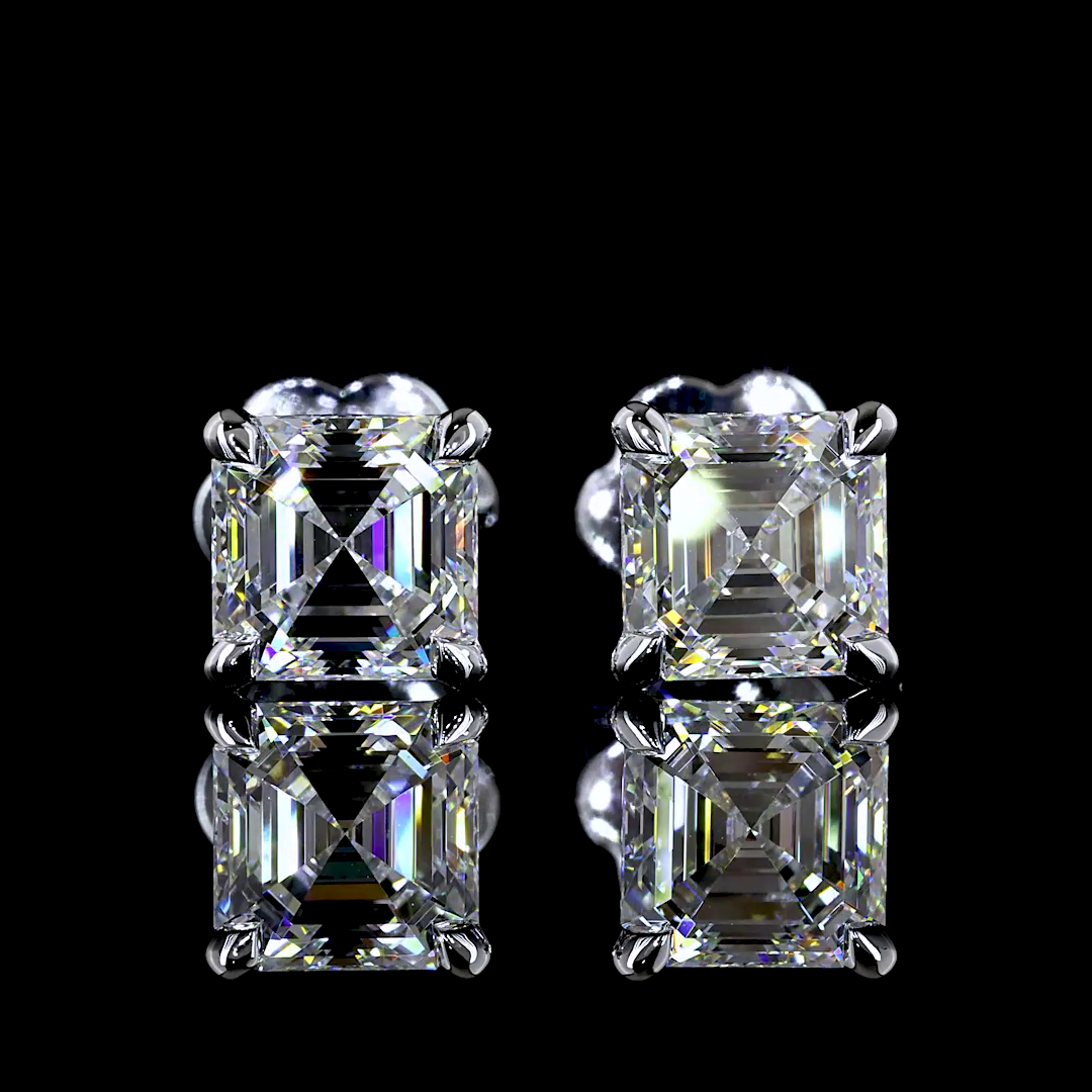 Lab-Grown 2.49 Carat Asscher D-VVS2 Diamond 14K White Gold Studs Earrings