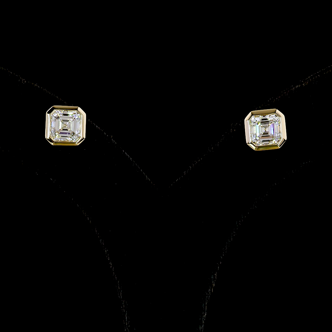 Lab-Grown 3.52 Carat Asscher E-F-VVS2 Diamond 14K Yellow Gold Studs Earrings