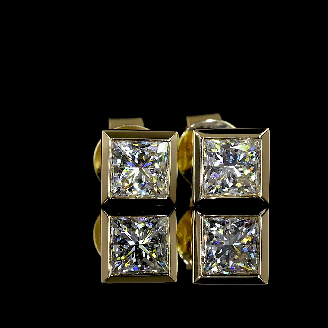 Lab-Grown 1.04 Carat Princess E-F-VVS2 Diamond 14K Yellow Gold Studs Earrings