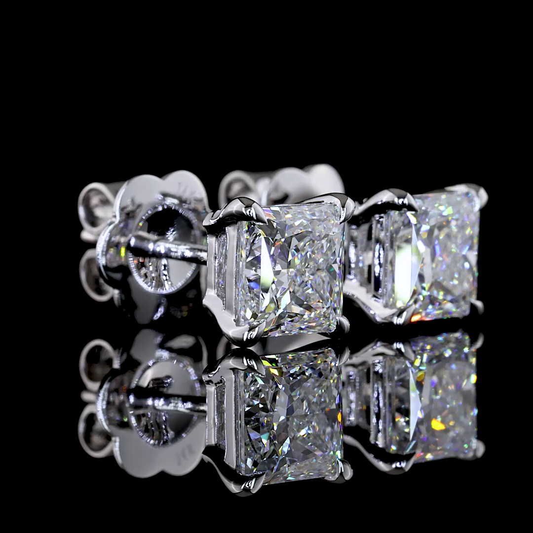 Lab-Grown 2.11 Carat Princess D-VVS2 Diamond 14K White Gold Studs Earrings