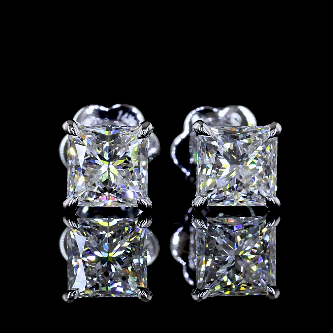 Lab-Grown 2.11 Carat Princess D-VVS2 Diamond 14K White Gold Studs Earrings