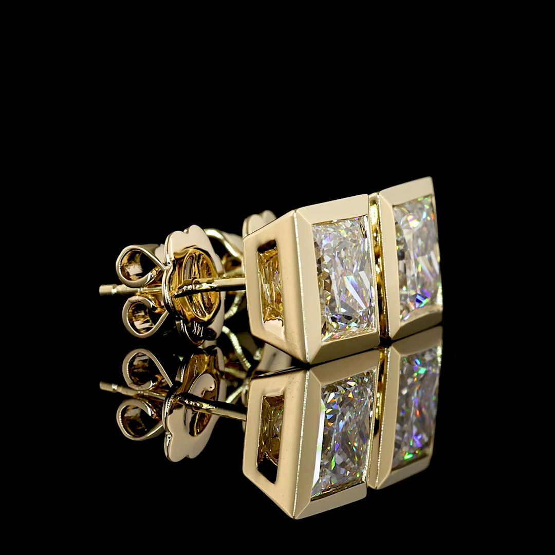 Lab-Grown 4.09 Carat Princess D-VVS2 Diamond 14K Yellow Gold Studs Earrings