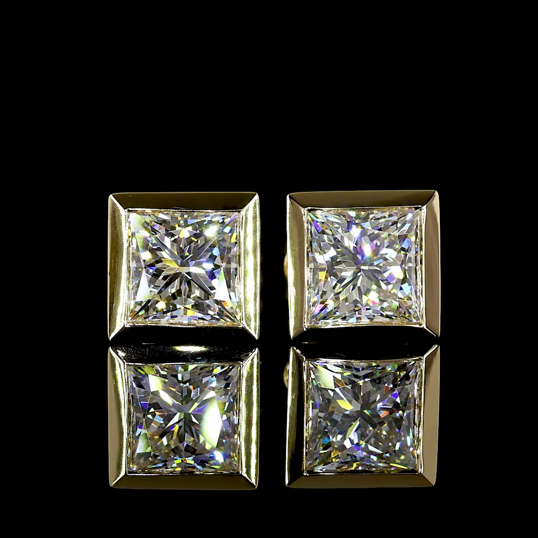 Lab-Grown 4.09 Carat Princess D-VVS2 Diamond 14K Yellow Gold Studs Earrings