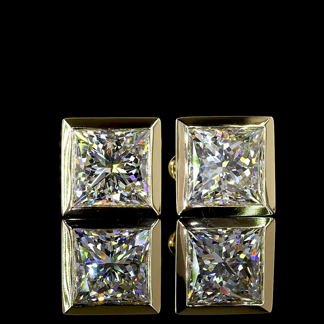 Lab-Grown 4.64 Carat Princess E-F-VVS2 Diamond 14K Yellow Gold Studs Earrings