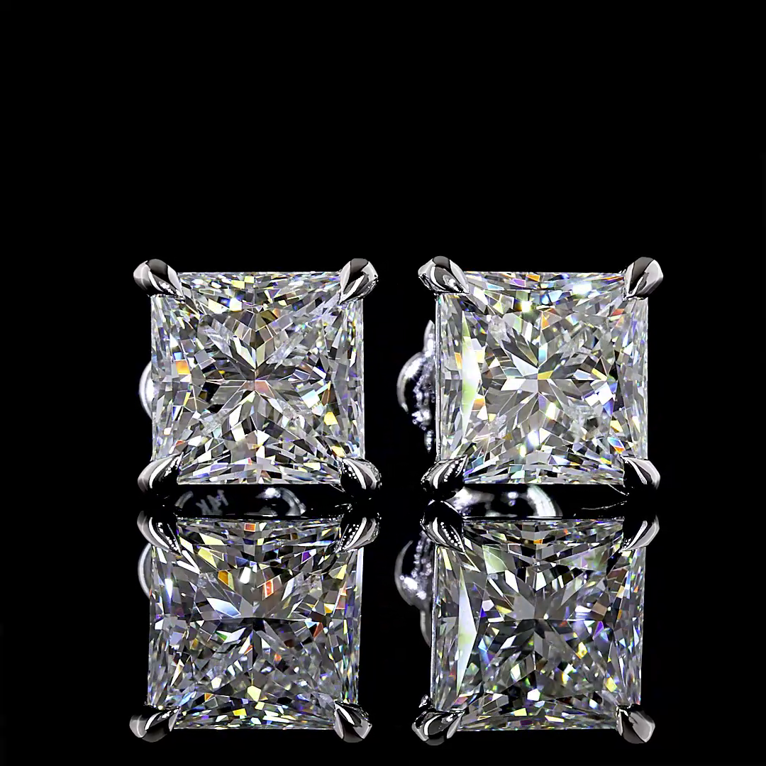Lab-Grown 5.24 Carat Princess E-F-VVS2 Diamond 14K White Gold Studs Earrings