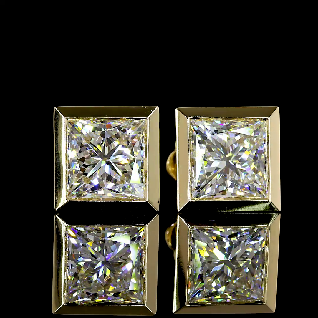 Lab-Grown 5.23 Carat Princess E-F-VVS2 Diamond 14K Yellow Gold Studs Earrings