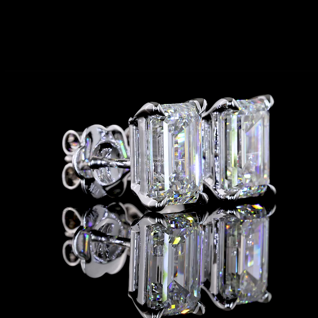 Lab-Grown 4.52 Carat Emerald E-F-VVS1 Diamond 14K White Gold Studs Earrings