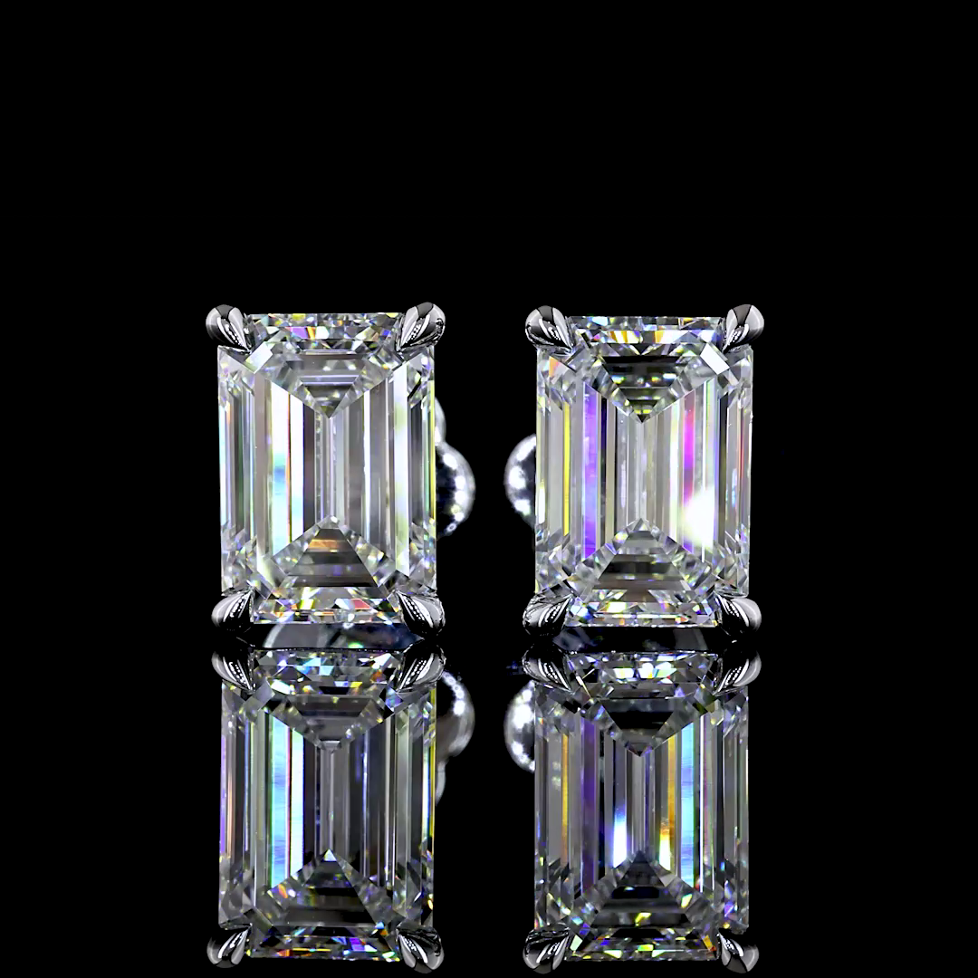 Lab-Grown 4.52 Carat Emerald E-F-VVS1 Diamond 14K White Gold Studs Earrings