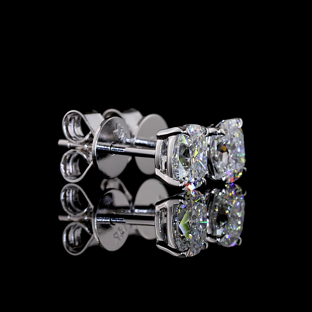Lab-Grown 1.06 Carat Cushion Brilliant D-VVS2 Diamond 14K WG Studs Earrings