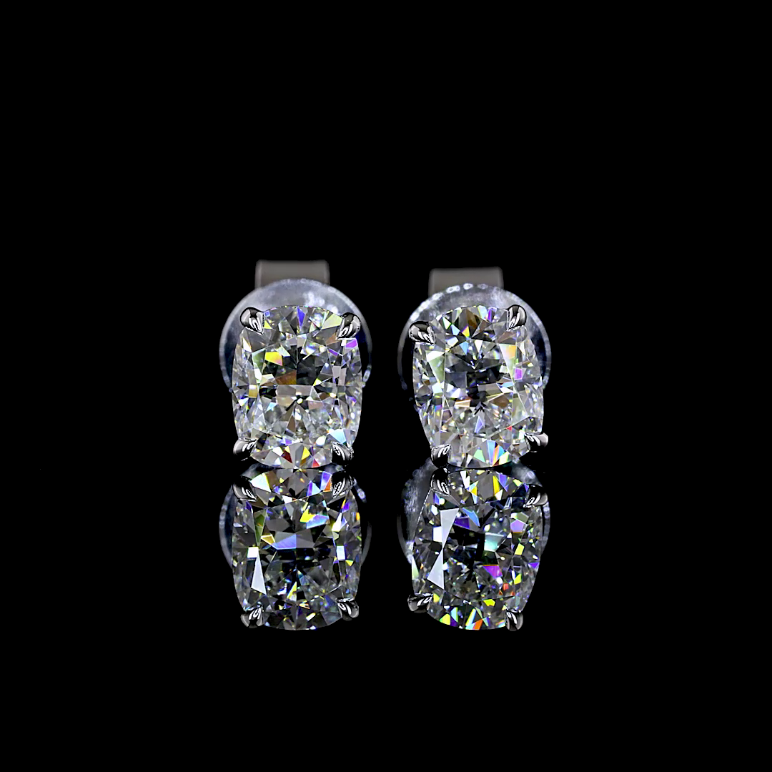 Lab-Grown 1.06 Carat Cushion Brilliant D-VVS2 Diamond 14K WG Studs Earrings