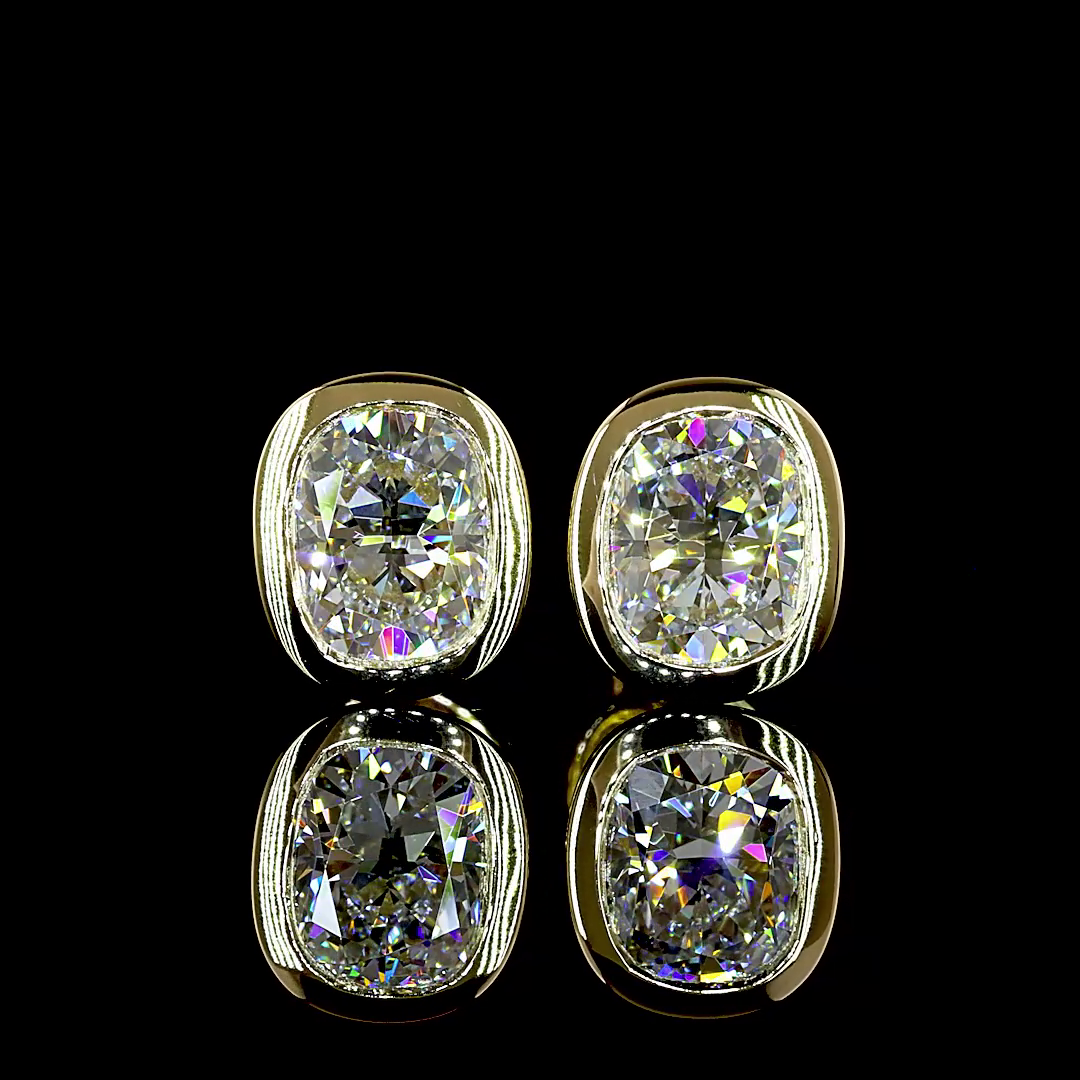 Lab-Grown 1.5 Carat Cushion Brilliant D-VVS2 Diamond 14K YG Studs Earrings