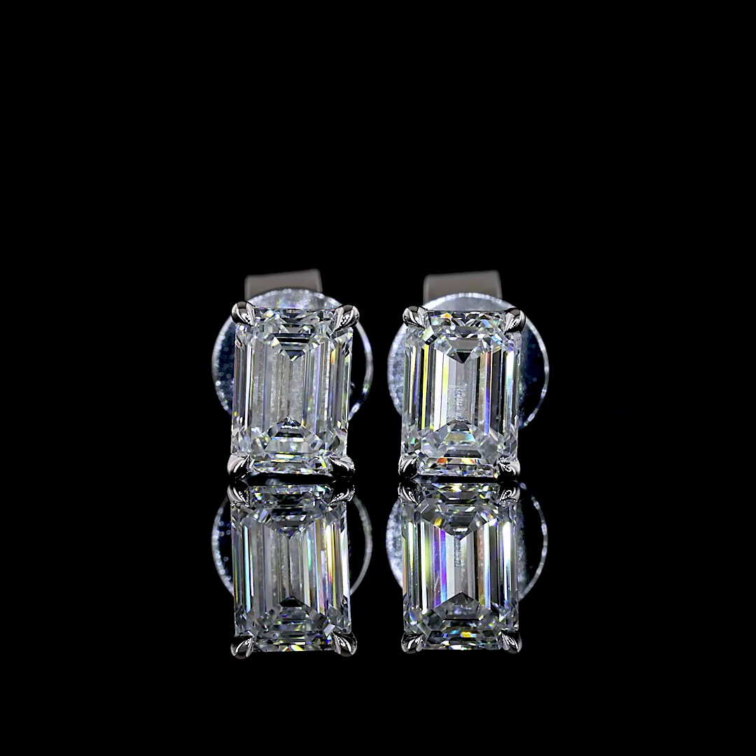 Lab-Grown 1.1 Carat Emerald D-VVS2 Diamond 14K White Gold Studs Earrings