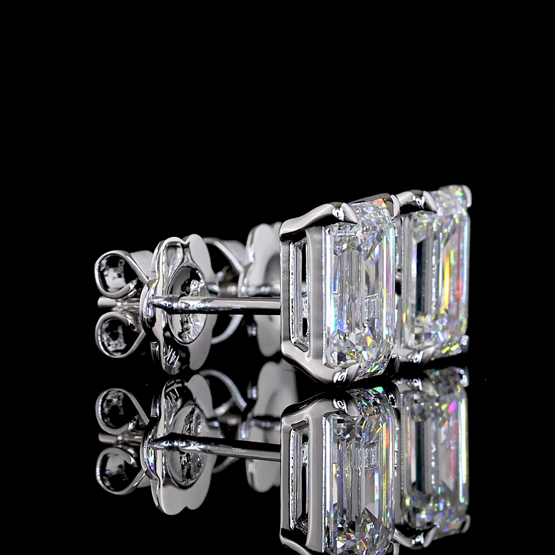 Lab-Grown 3.49 Carat Emerald D-VVS1 Diamond 14K White Gold Studs Earrings