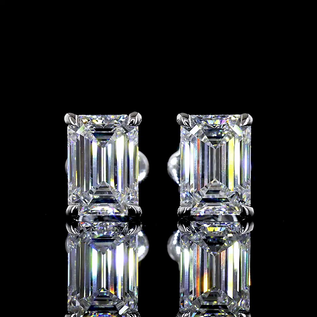 Lab-Grown 3.49 Carat Emerald D-VVS1 Diamond 14K White Gold Studs Earrings