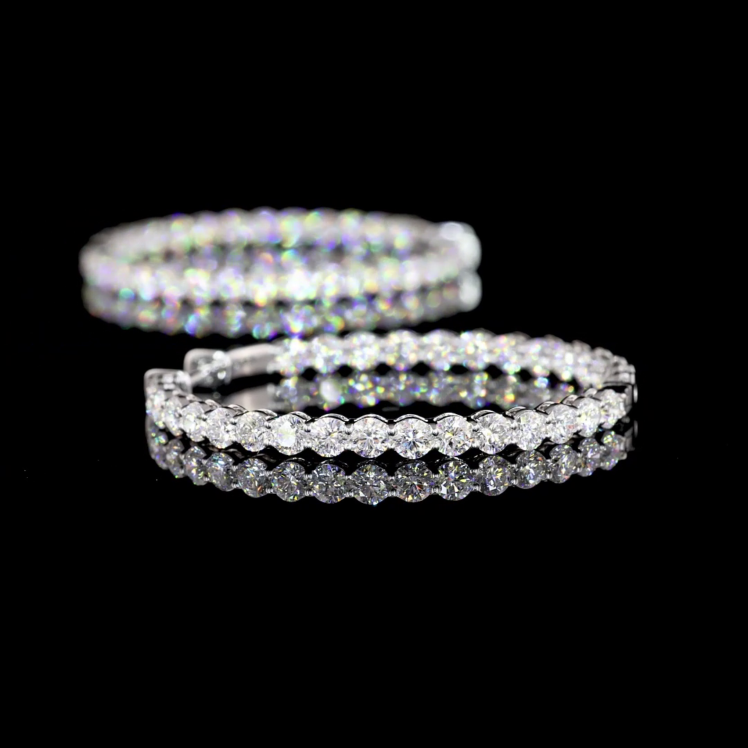Lab-Grown 4.08 Carat Round E-VS1 Diamond 14K White Gold Hoops Earrings