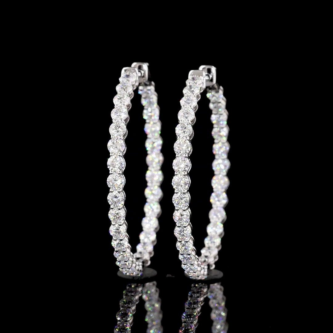 Lab-Grown 4.08 Carat Round E-VS1 Diamond 14K White Gold Hoops Earrings