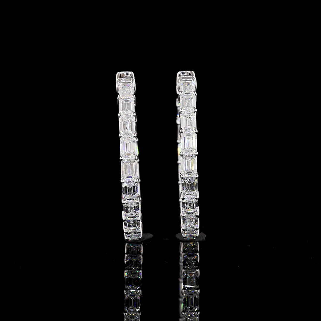 Lab-Grown 8.35 Carat Emerald D-VVS2 Diamond 14K White Gold Hoops Earrings