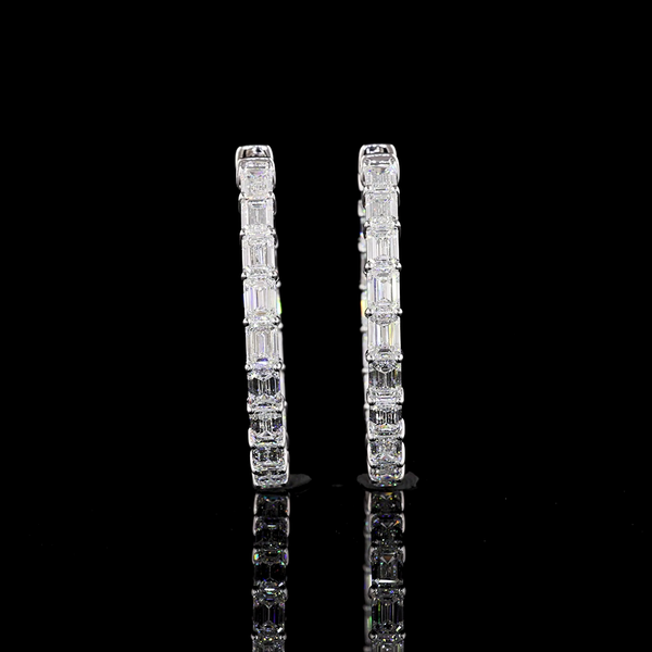 Lab-Grown 8.35 Carat Emerald D-VVS2 Diamond 14K White Gold Hoops Earrings