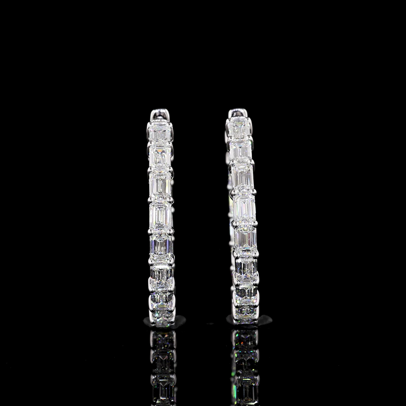 Lab-Grown 6.3 Carat Emerald E-VS1 Diamond 14K White Gold Hoops Earrings