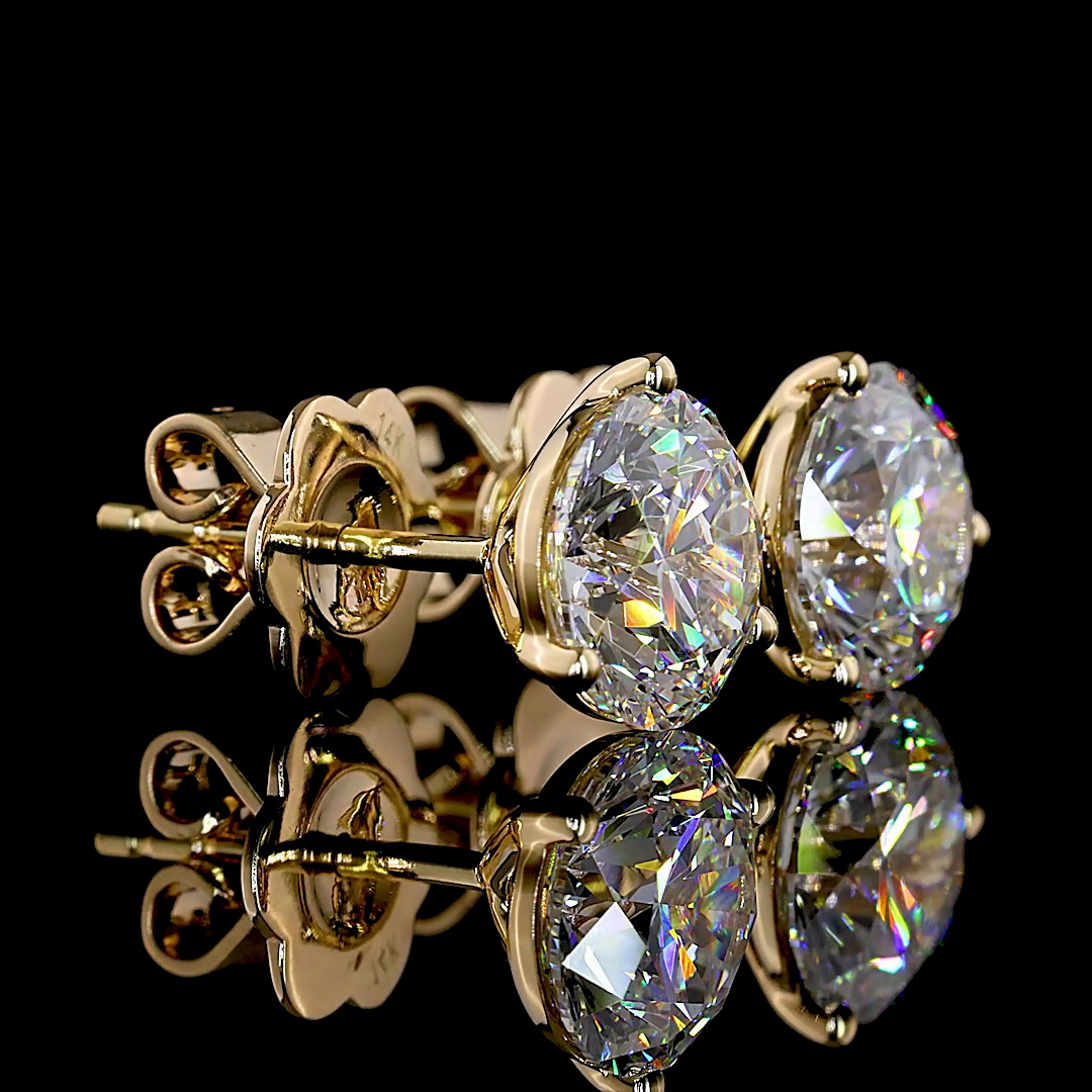 Lab-Grown 3.08 Carat Round E-F-VS1 Diamond 14K Yellow Gold Martini Earrings