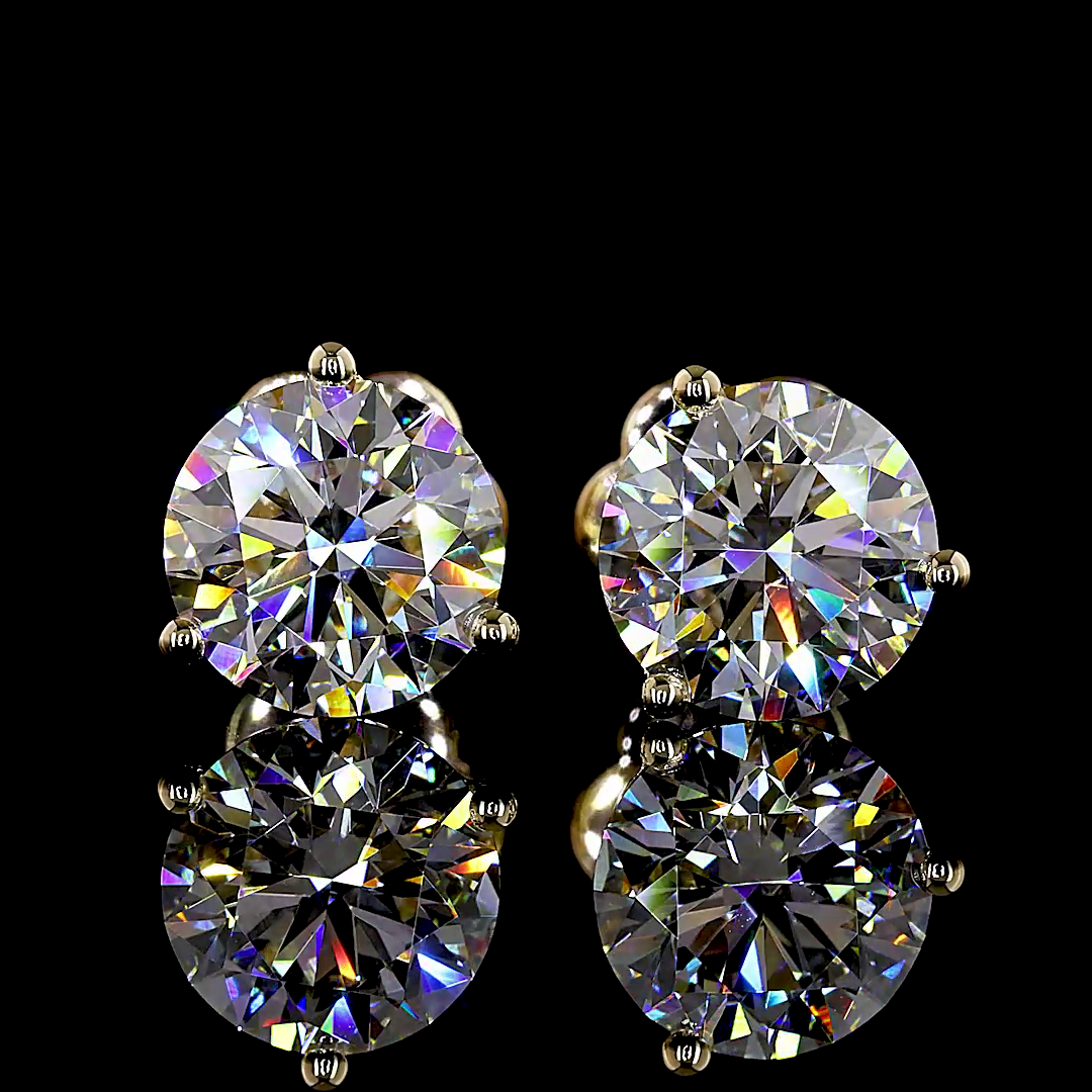 Lab-Grown 3.08 Carat Round E-F-VS1 Diamond 14K Yellow Gold Martini Earrings