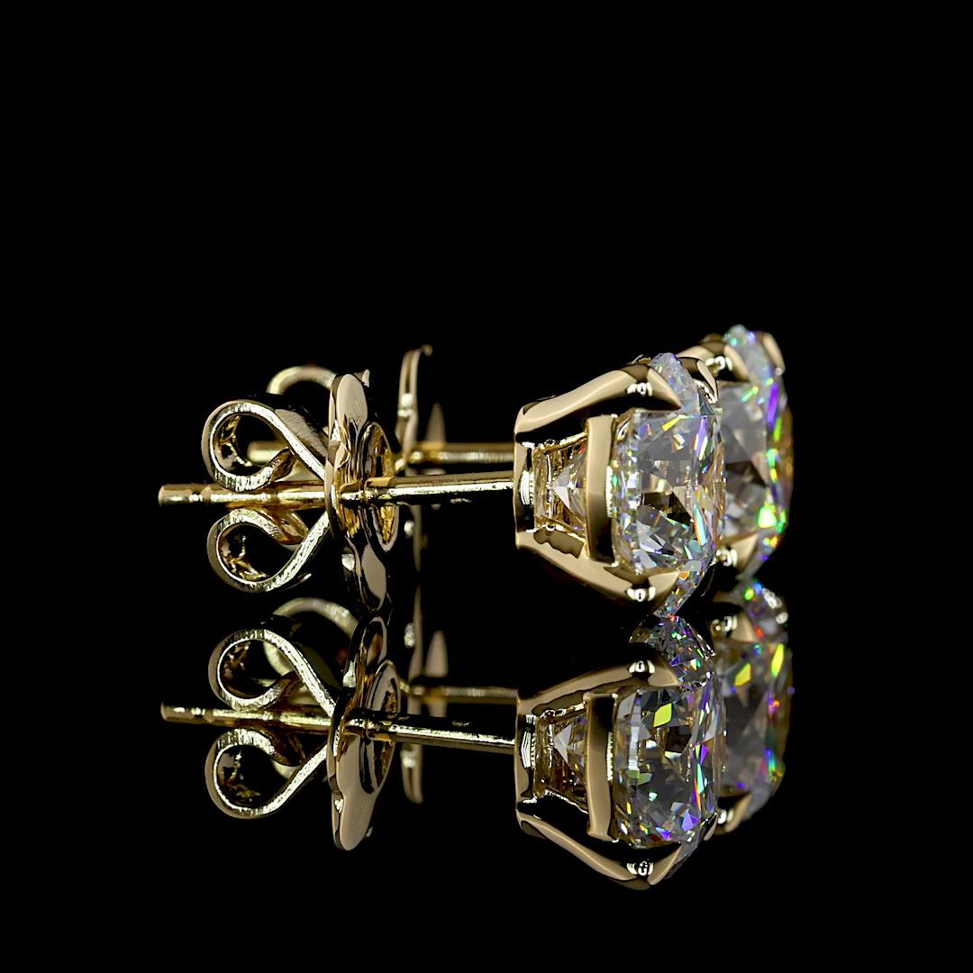 Lab-Grown 3.05 Carat Round D-VVS2 Diamond 14K Yellow Gold Studs Earrings
