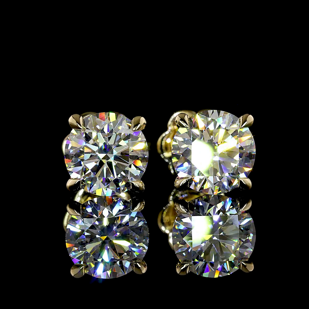 Lab-Grown 3.05 Carat Round D-VVS2 Diamond 14K Yellow Gold Studs Earrings