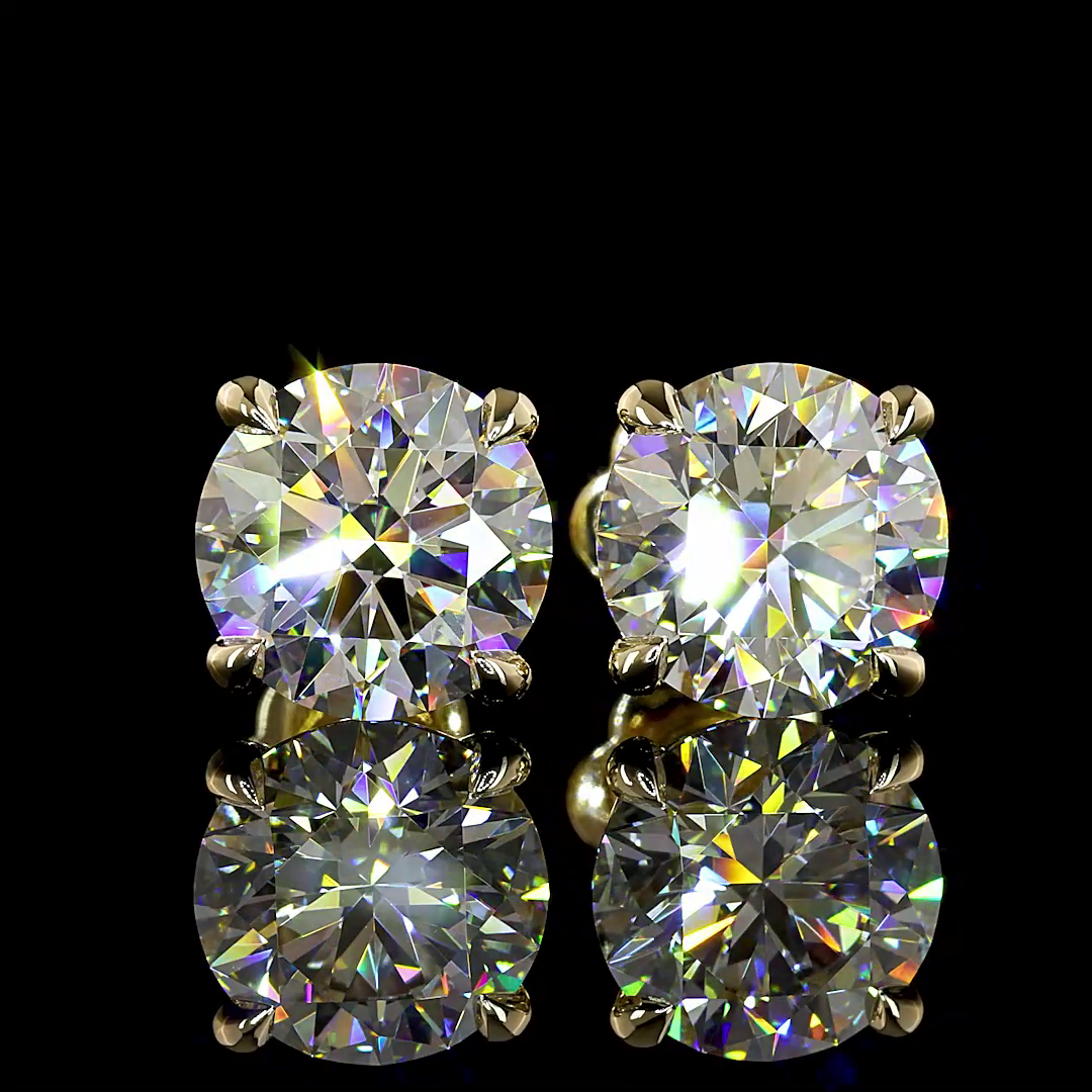 Lab-Grown 4.5 Carat Round D-VVS1 Diamond 14K Yellow Gold Studs Earrings