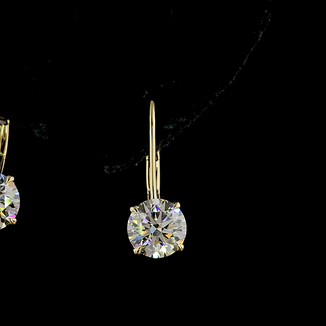 Lab-Grown 2.08 Carat Round E-VVS2 Diamond 14K Yellow Gold Hanging Earrings