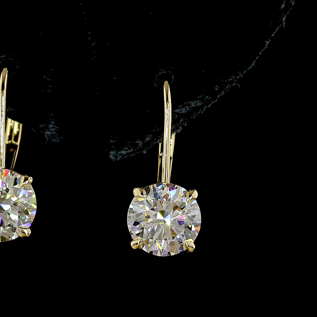 Lab-Grown 3.23 Carat Round F-VS2 Diamond 14K Yellow Gold Hanging Earrings