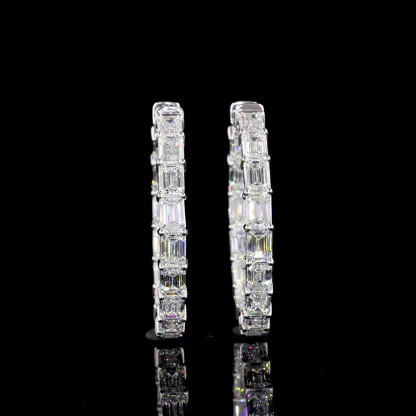 Lab-Grown 8.18 Carat Emerald E-VS1 Diamond 14K White Gold Hoops Earrings