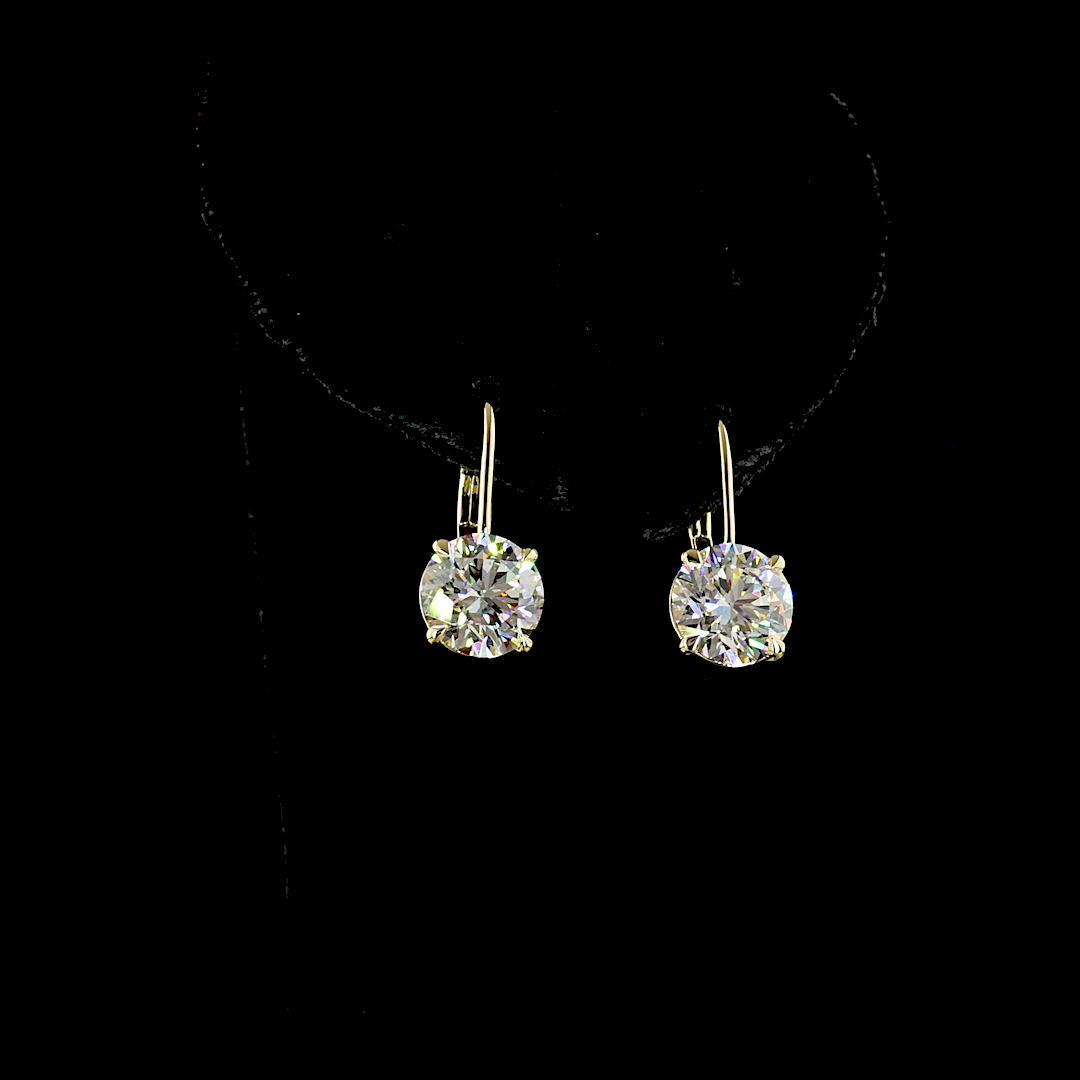 Lab-Grown 4.22 Carat Round E-F-VS1 Diamond 14K Yellow Gold Hanging Earrings