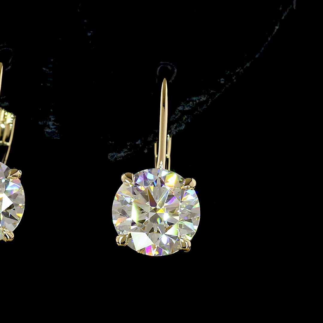 Lab-Grown 4.22 Carat Round E-F-VS1 Diamond 14K Yellow Gold Hanging Earrings
