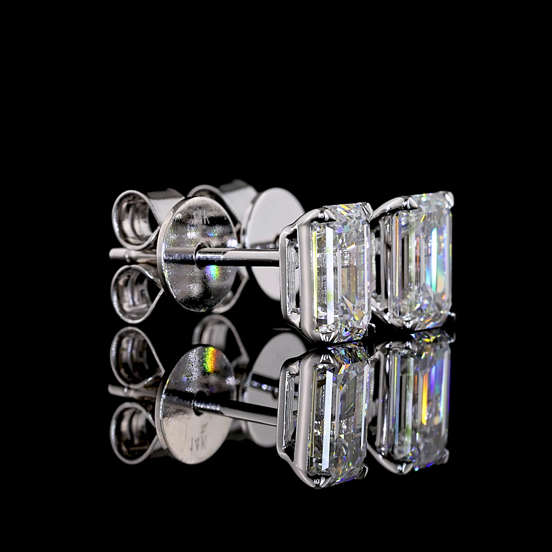 Lab-Grown 1.52 Carat Emerald E-F-VS1 Diamond 14K White Gold Studs Earrings