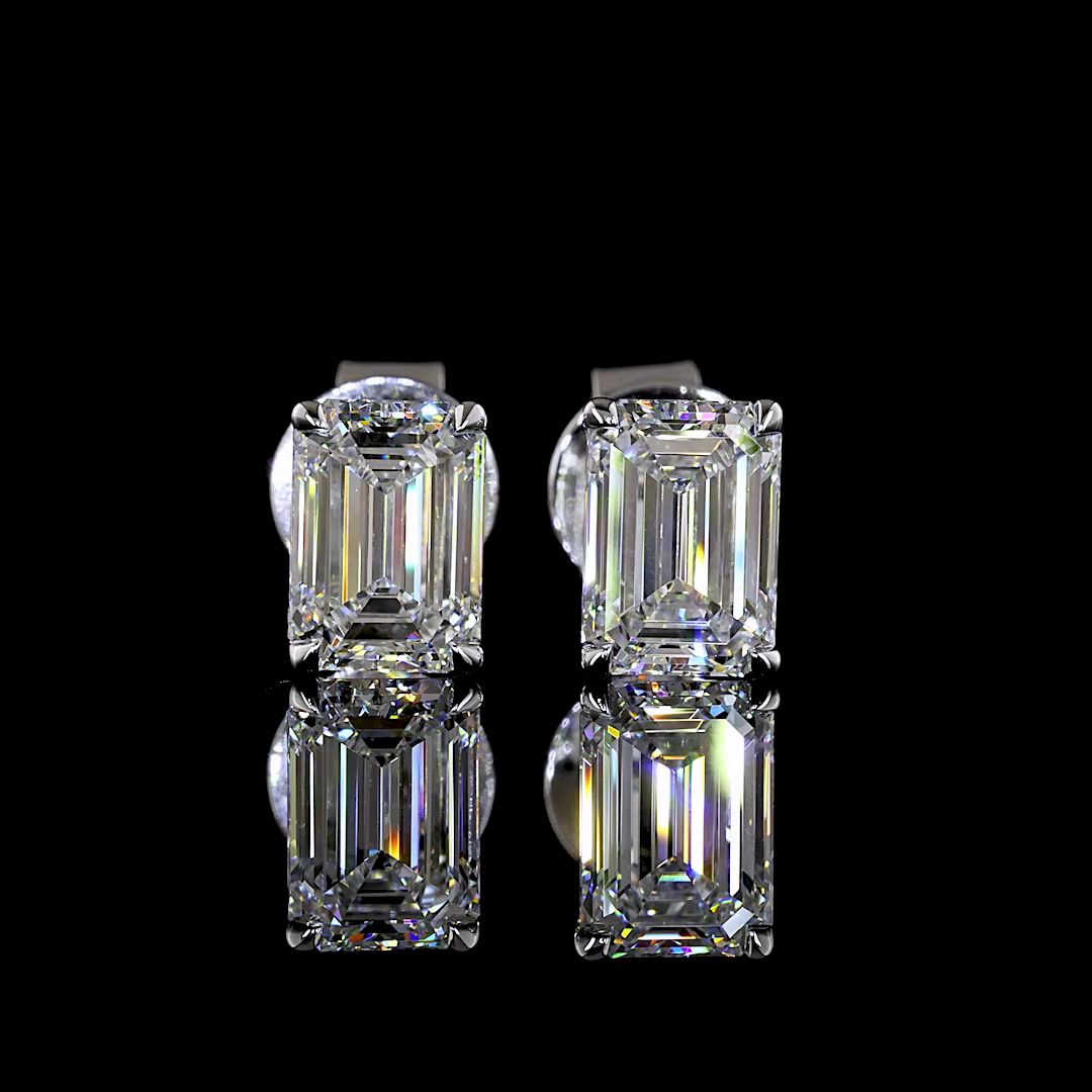 Lab-Grown 1.52 Carat Emerald E-F-VS1 Diamond 14K White Gold Studs Earrings