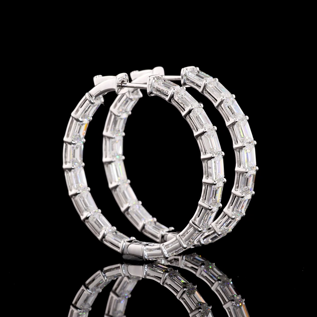 Lab-Grown 8.11 Carat Emerald E-VS1 Diamond 14K White Gold Hoops Earrings