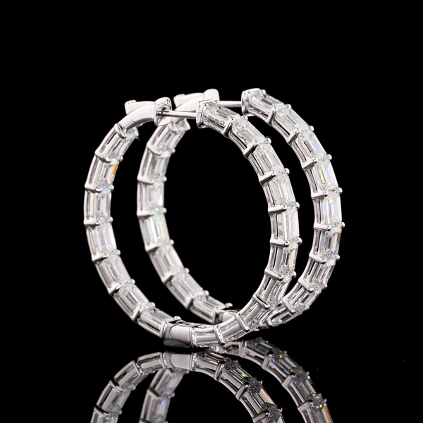 Lab-Grown 8.11 Carat Emerald E-VS1 Diamond 14K White Gold Hoops Earrings