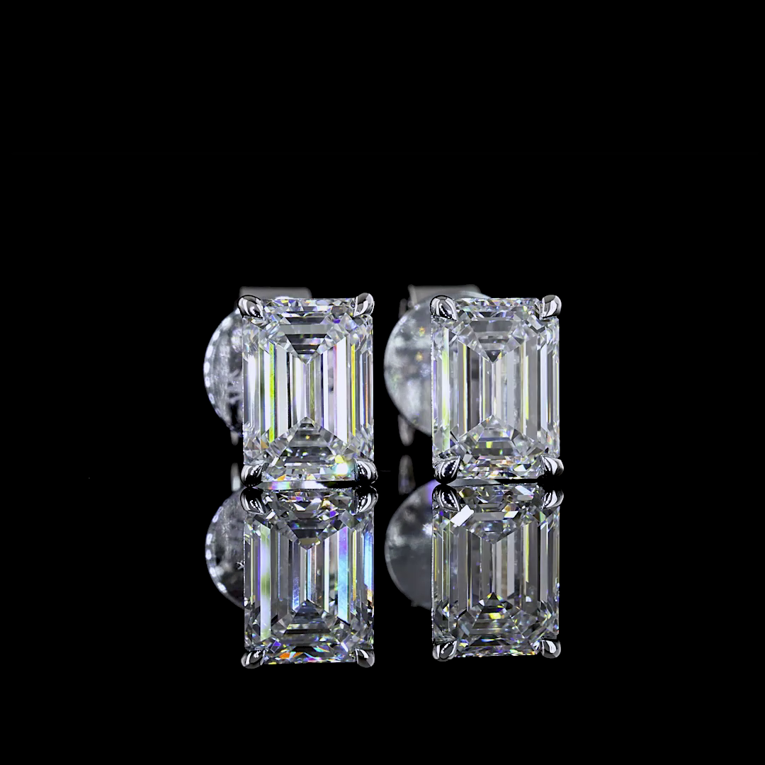 Lab-Grown 1.55 Carat Emerald E-F-VS2 Diamond 14K White Gold Studs Earrings