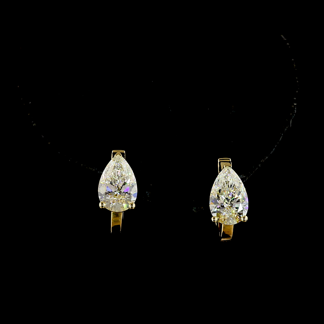 Lab-Grown 3.03 Carat Pear E-F-VVS2 Diamond 14K Yellow Gold Huggies Earrings