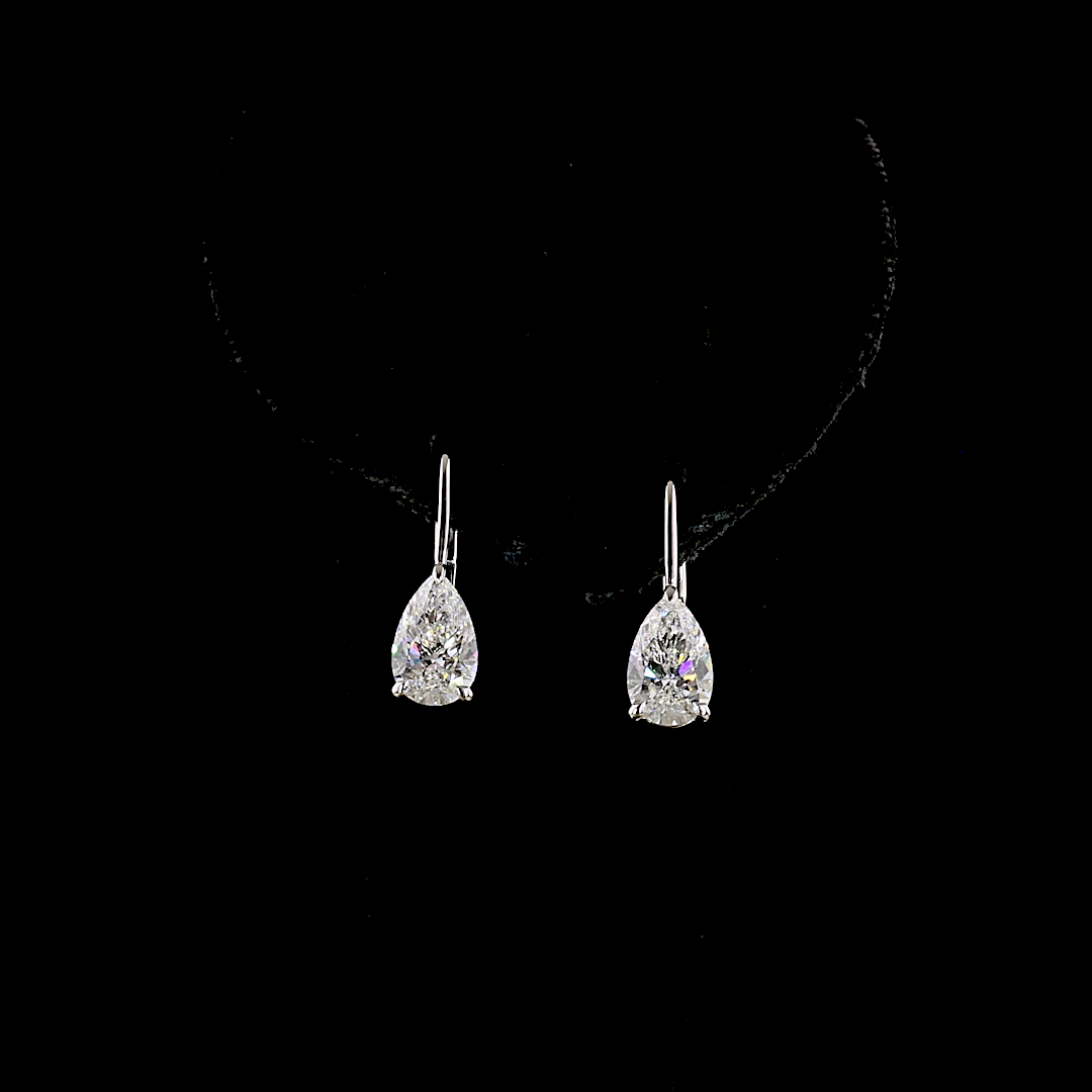Lab-Grown 2.1 Carat Pear E-F-VS1 Diamond 14K White Gold Hanging Earrings