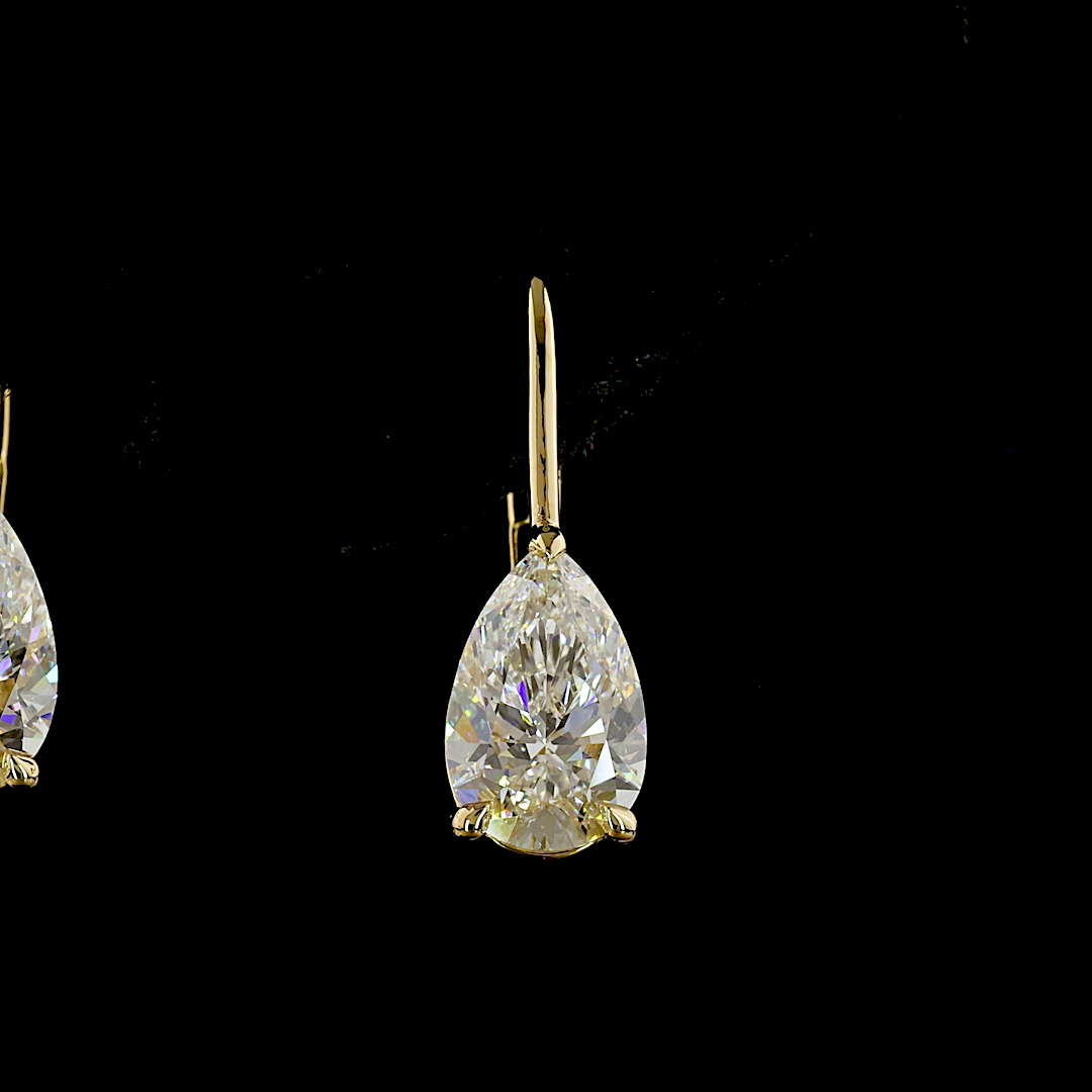 Lab-Grown 2.11 Carat Pear E-F-VVS2 Diamond 14K White Gold Hanging Earrings