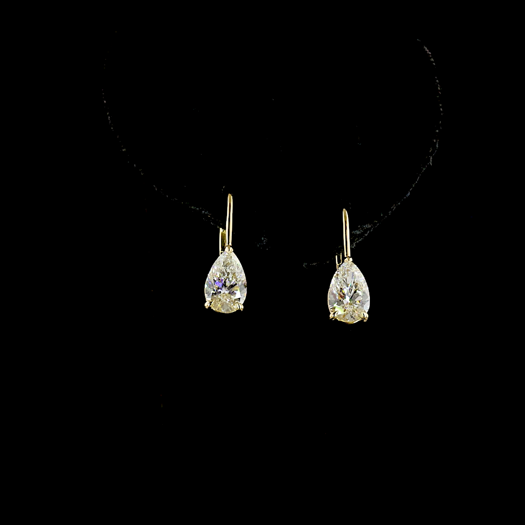 Lab-Grown 2.11 Carat Pear E-F-VS1 Diamond 14K White Gold Hanging Earrings