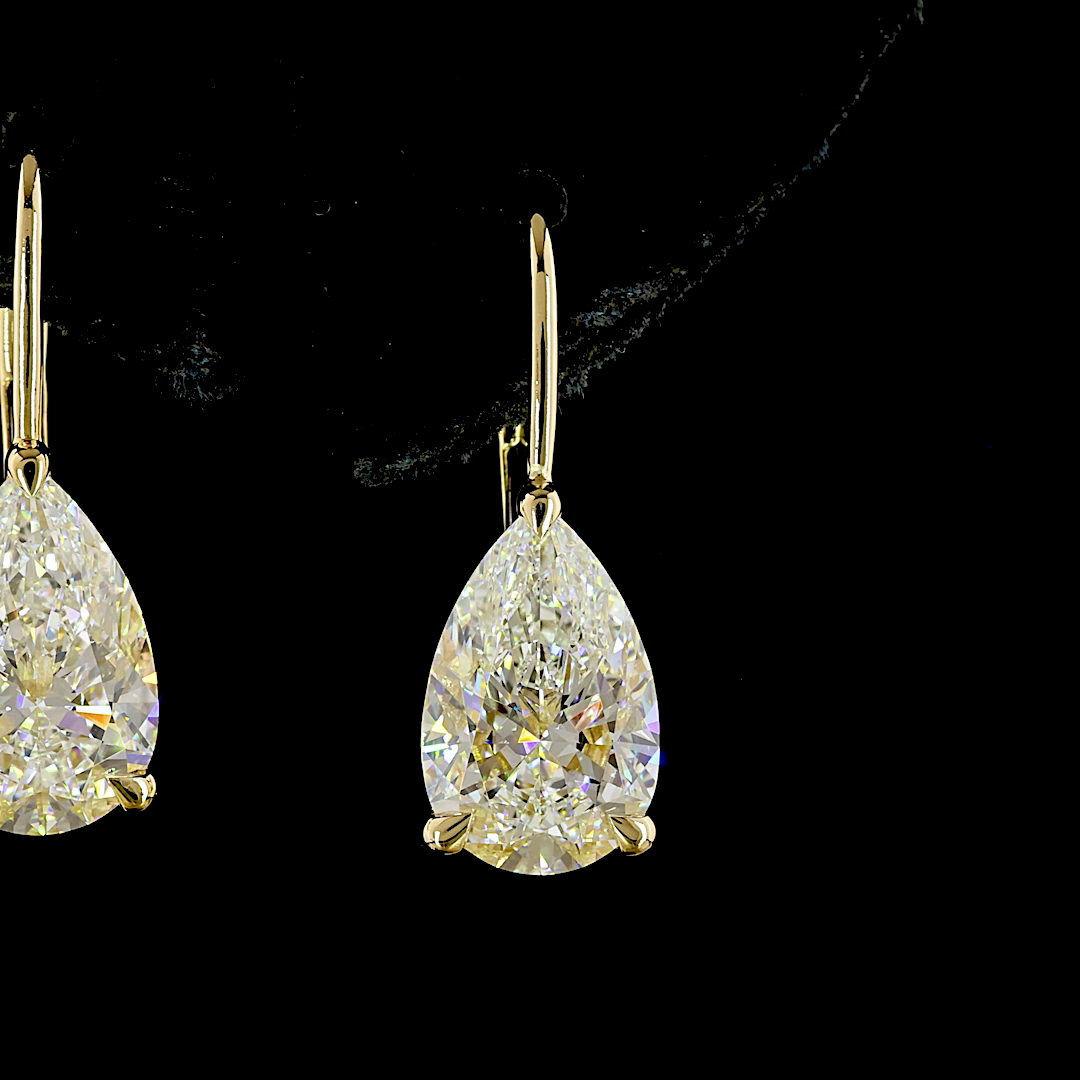 Lab-Grown 4.21 Carat Pear E-F-VS1 Diamond 14K Yellow Gold Hanging Earrings