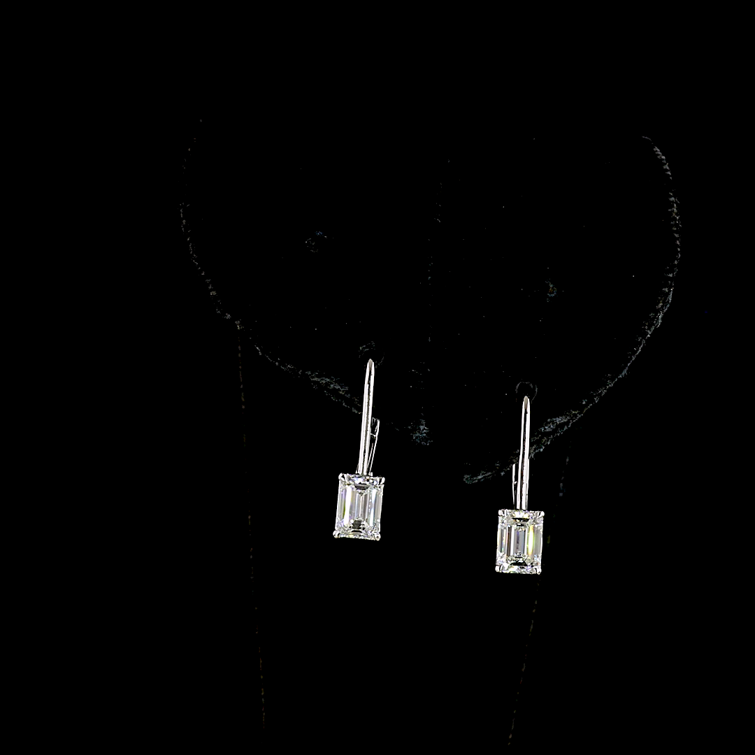 Lab-Grown 1.1 Carat Emerald E-F-VS Diamond 14K White Gold Hanging Earrings