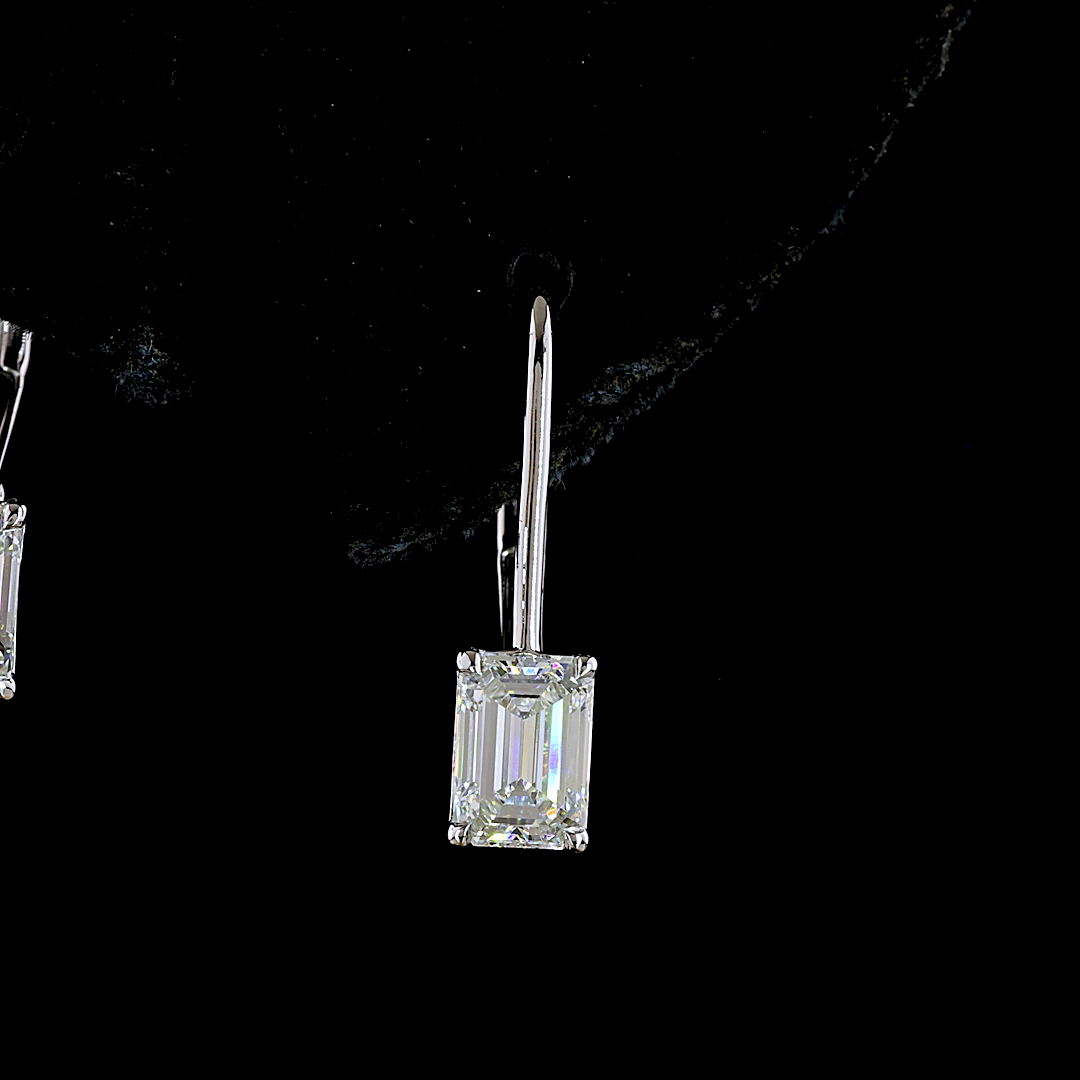Lab-Grown 1.1 Carat Emerald E-F-VS Diamond 14K White Gold Hanging Earrings