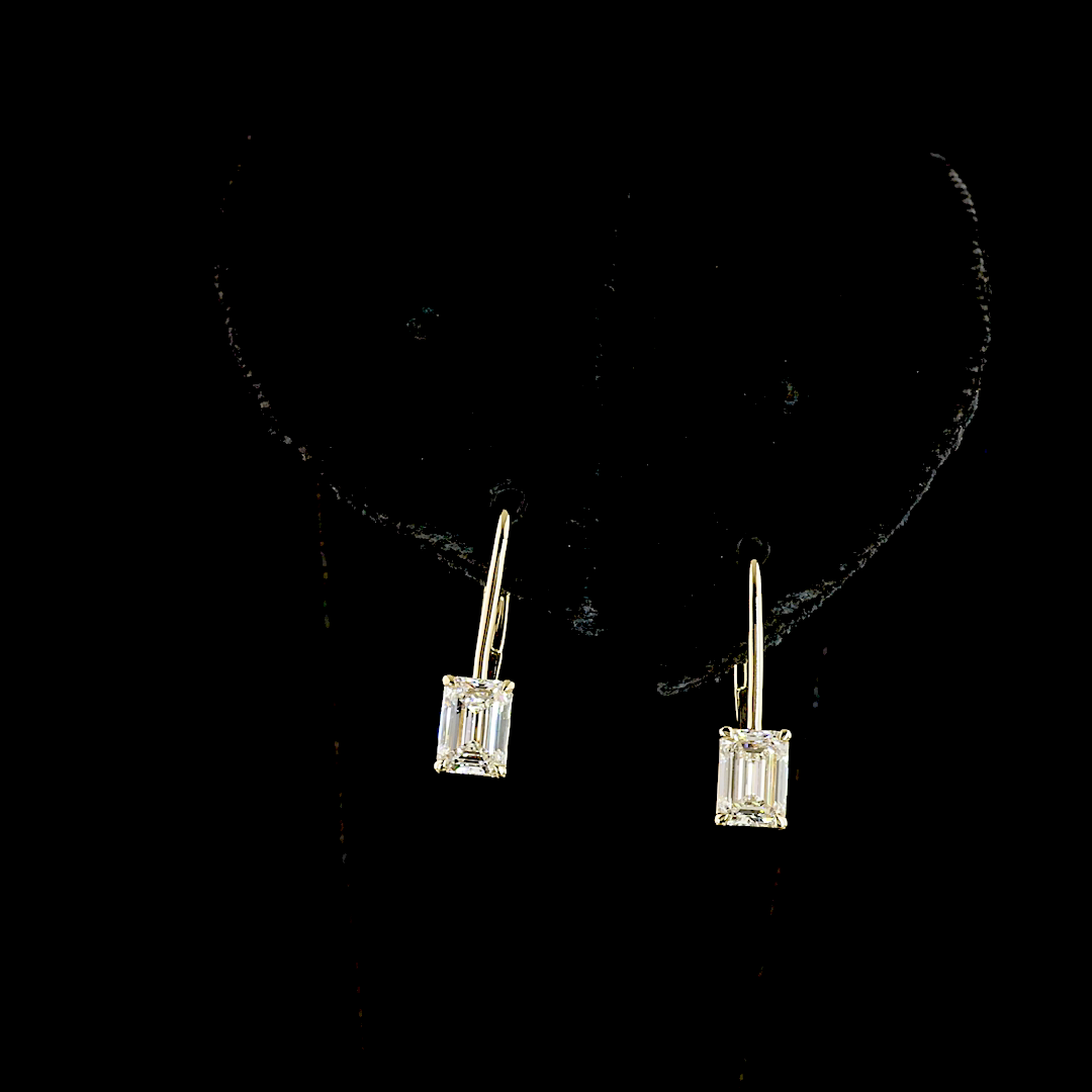 Lab-Grown 1.11 Carat Emerald E-F-VS Diamond 14K Yellow Gold Hanging Earrings